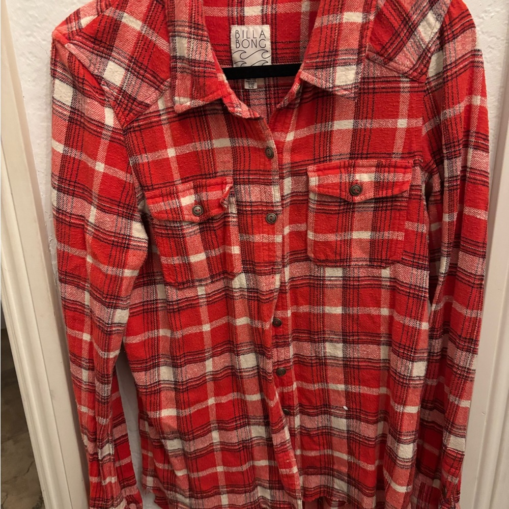 Billabong Red and White Plaid Shirt